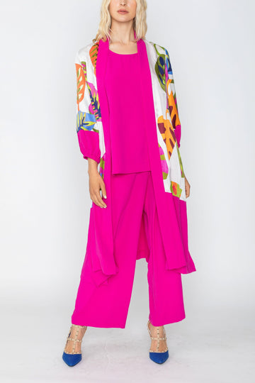 Multi-Color Long Duster W/ Leaf Pattern